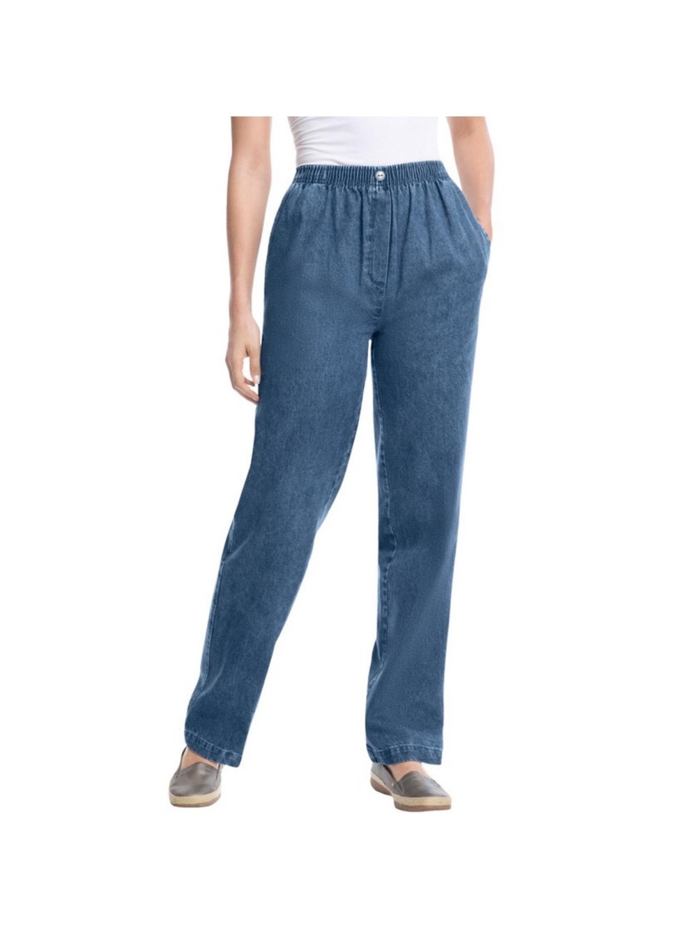 Woman with in brand Light Blue Elastic-Waist Denim Pants